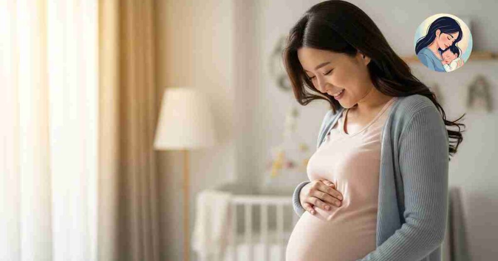 임산부가 배란일을 계산해보고 안정짖는 모습