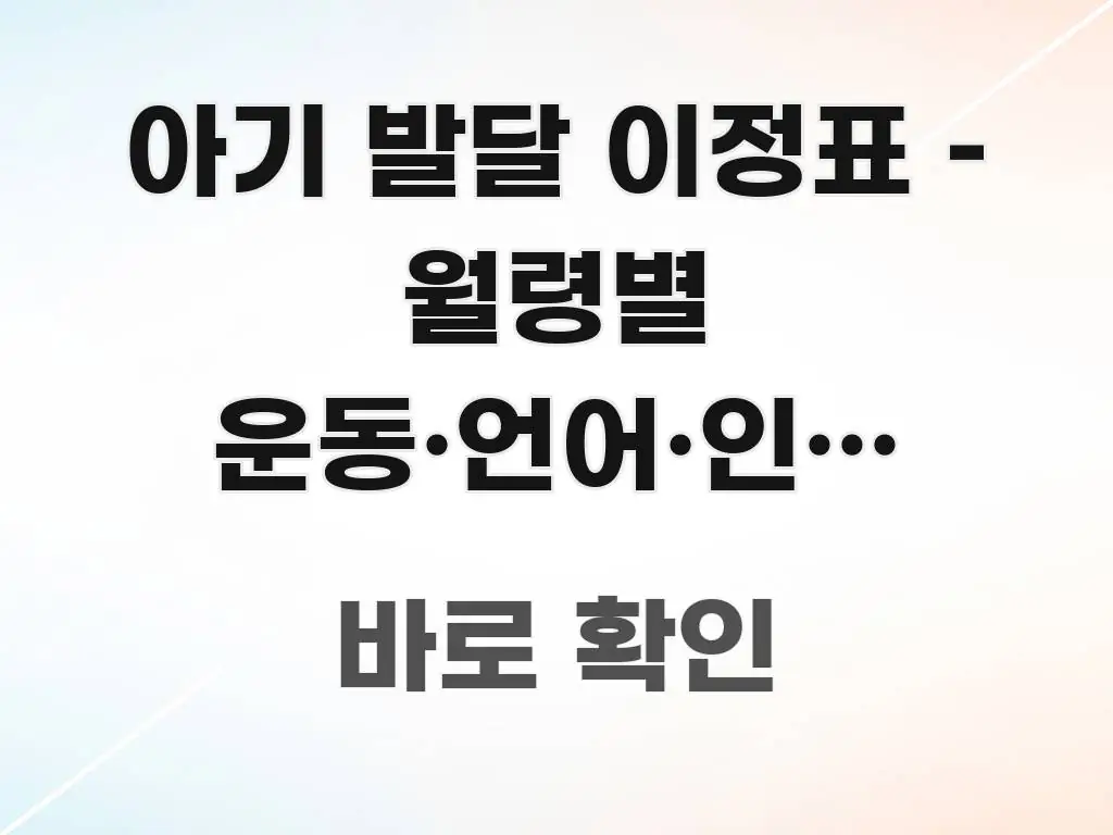 아기 발달 이정표 – 월령별 운동·언어·인지 발달 핵심 내용을 정리한 정보 전달형 표지 이미지